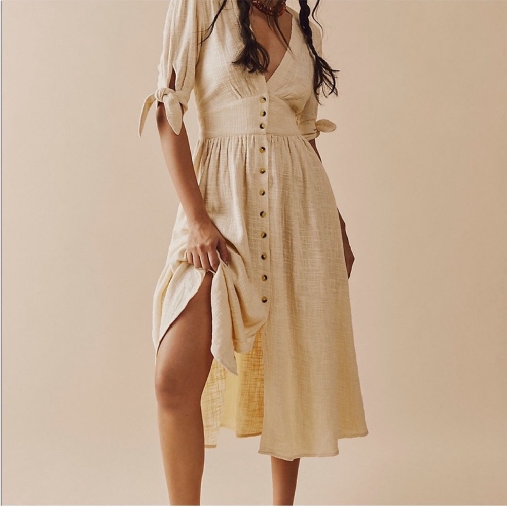 Free People Cream Button-Front Midi Dress